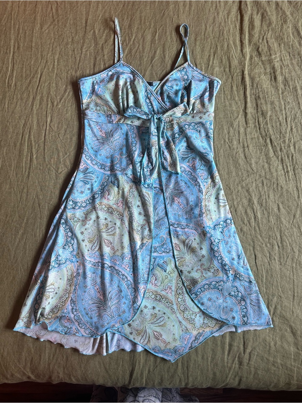 Mariposa Blue Paisley Asymmetrical Flowy Slip Dress